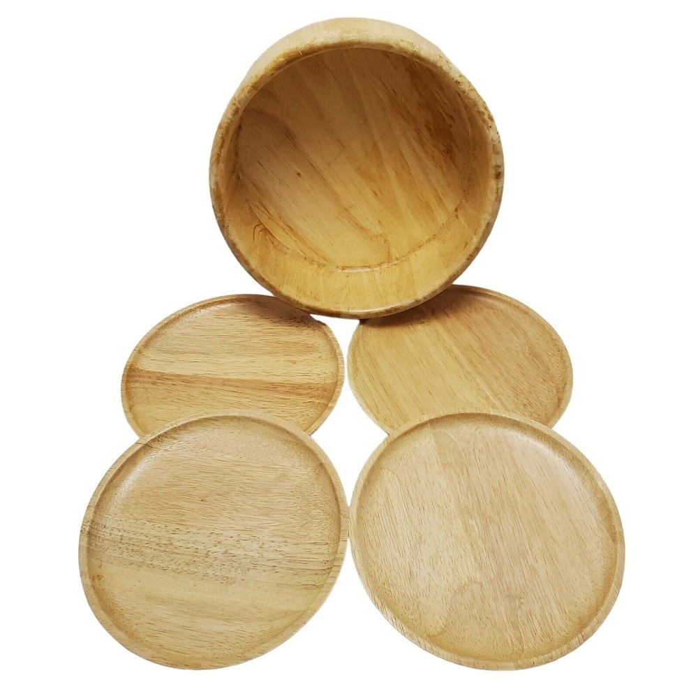 Teak Wooden Salad Bowl Set Vintage Winsome Wood Made In Thailand 5 Pieces